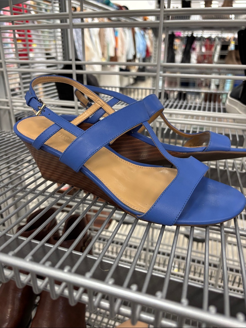 Talbots Blue Leather Wedge Slingback Sandals